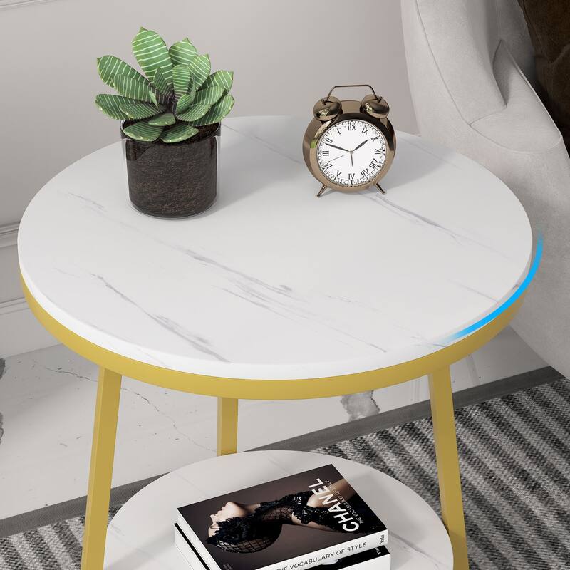 2-tier Rustic Small Round Side End Table for Living Room