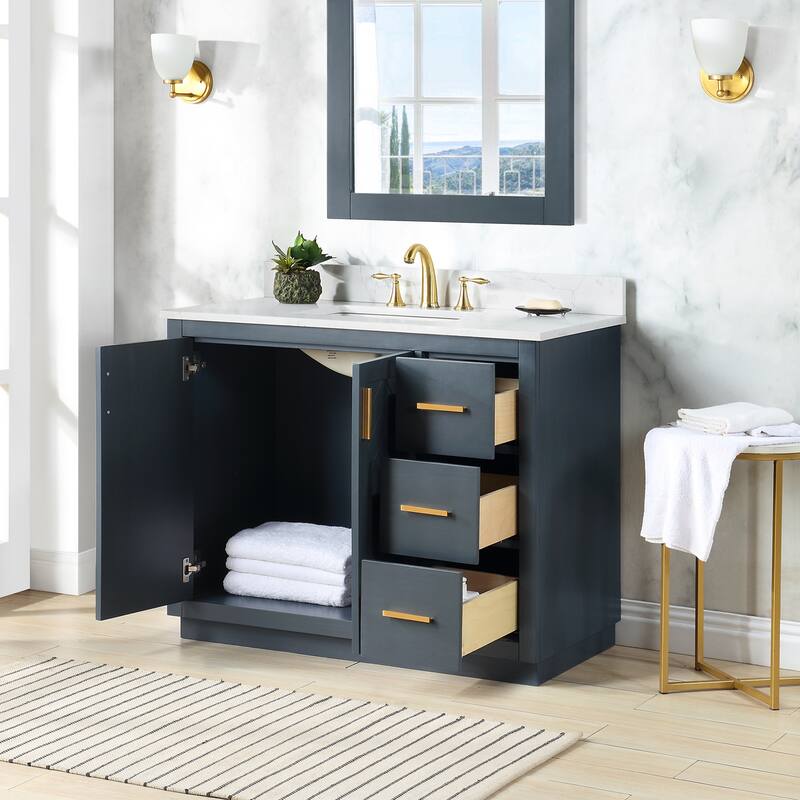 Altair Gazsi Bathroom Vanity with Composite Stone Countertop without Mirror