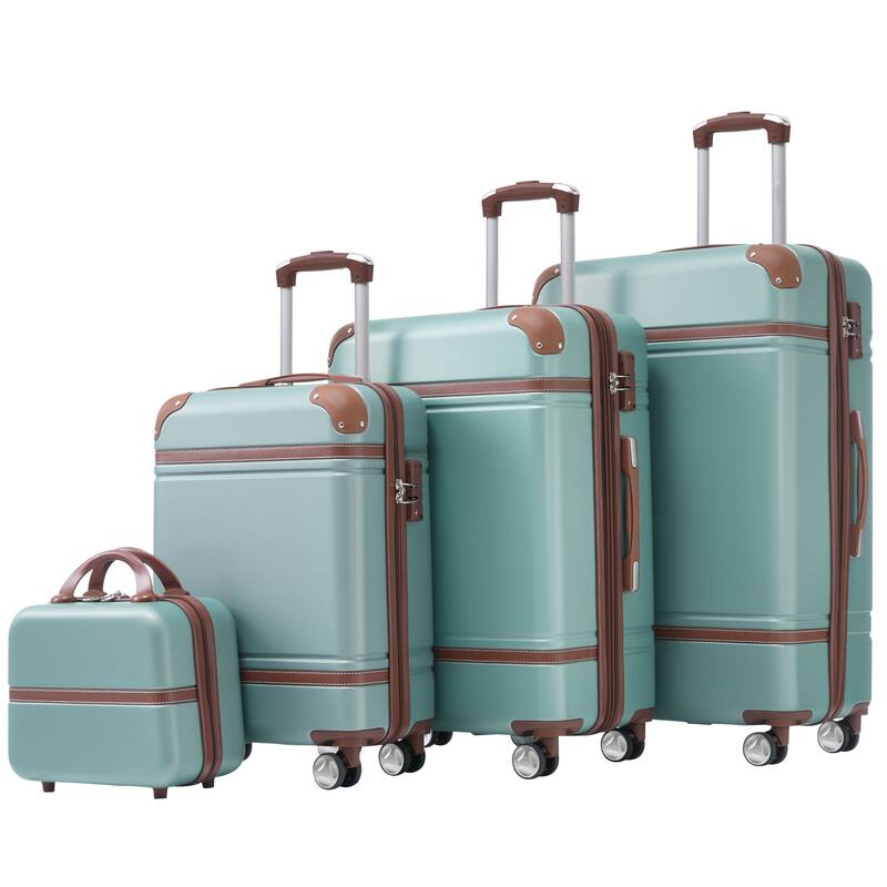 4 Pieces Hardshell Luggage Sets Lightweight 20"+24"+28" Luggages and Cosmetic Case, Travel Suitcase Set with TSA Lock - Green