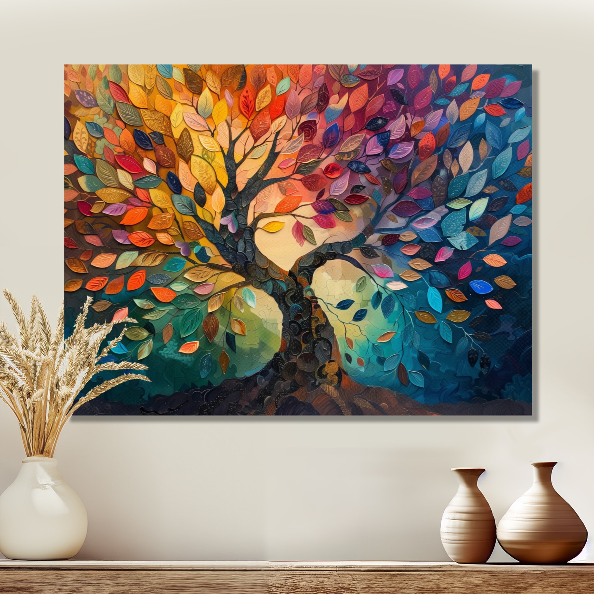 Designart "Colorful Tree Of Life II" Tree Of Life Canvas Canvas Wall Art Traditional Wall Decor Art Blue Wall Art Print