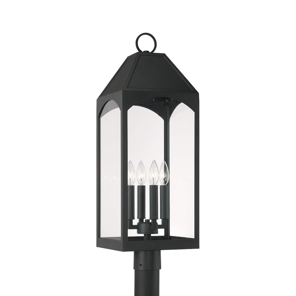 4-light Black Outdoor Post-Lantern w/ Clear Glass