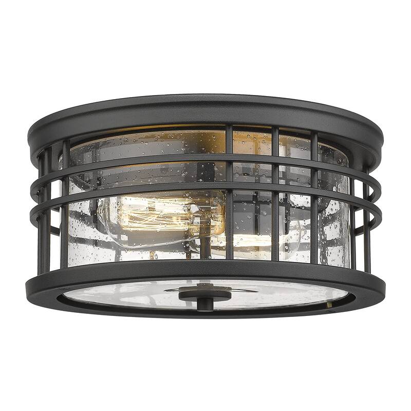 12 Inch 2-Light Seeded Glass Black Finish Flush Mount Ceiling Light