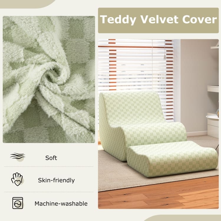 Teddy Velvet Bean Bag Chair with Ottoman for Lounge - 38" x 30.5" x 28.5"