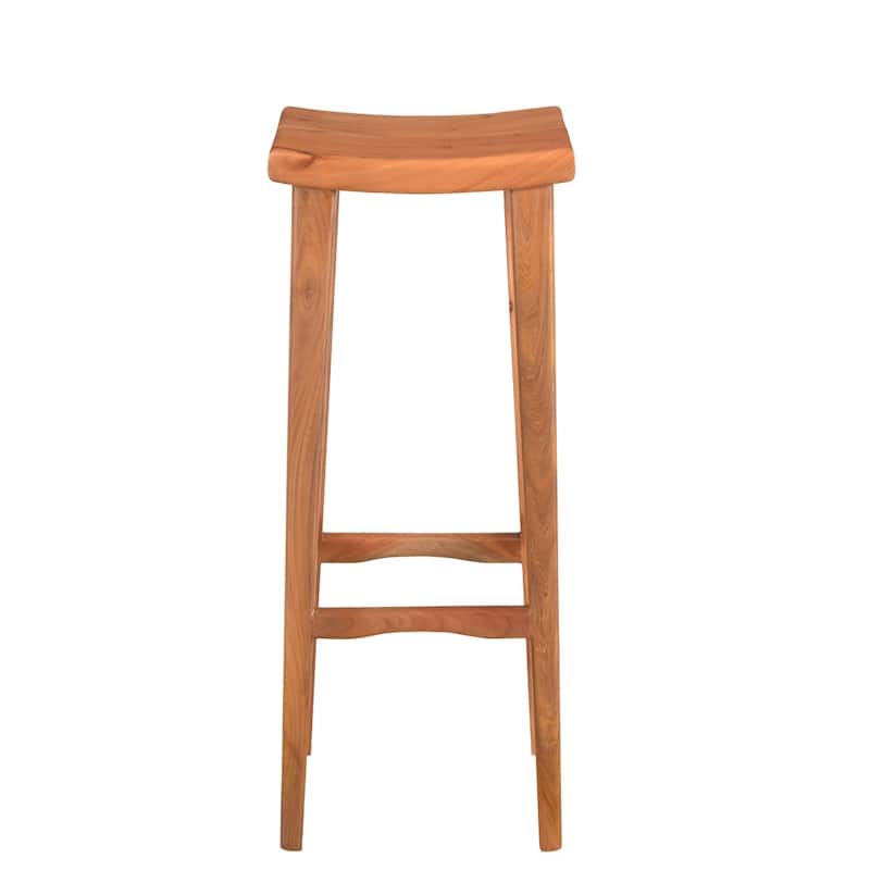 Brown Acacia Wood Saddle Seat Backless Bar Stool with Footrest - 14" D x 20” x 32” (D x W x H)