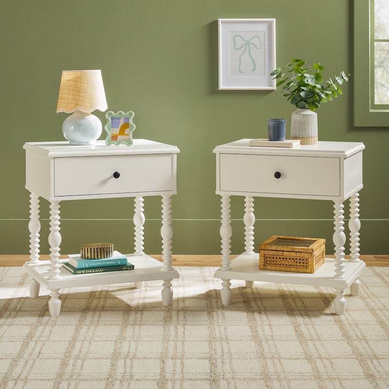 Walker Edison Easy Assembly Solid Wood 1-Drawer Nightstand (Set of 2) - White