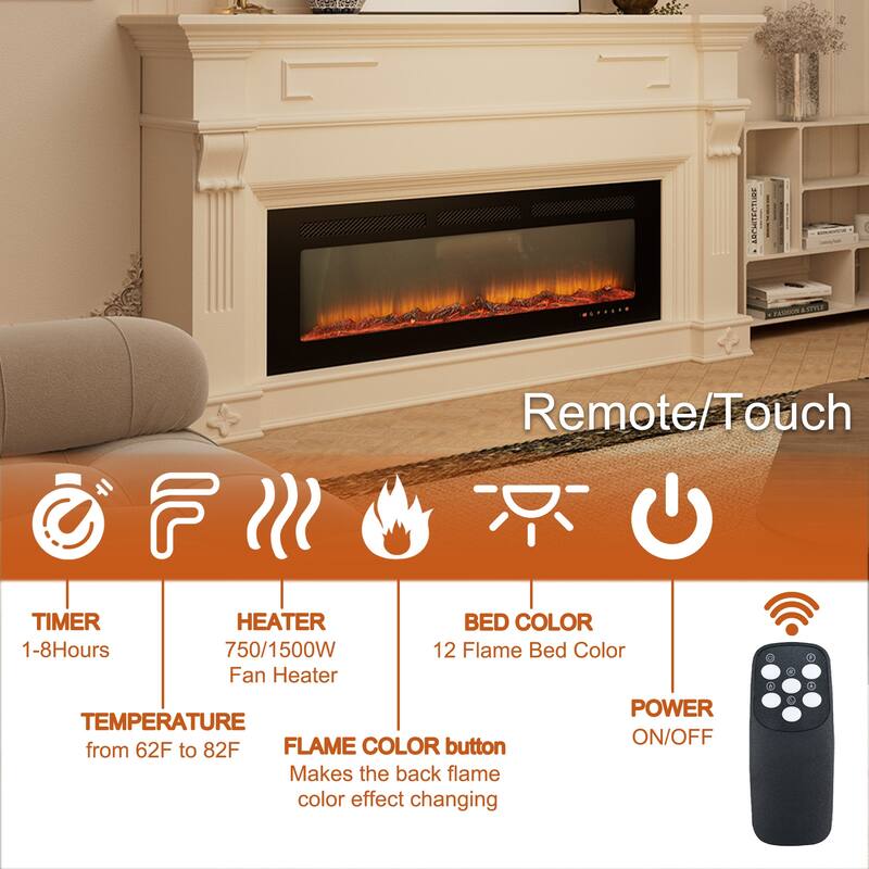 Clihome Ultra-thin Recessed Wall-Mounted Electric Fireplace
