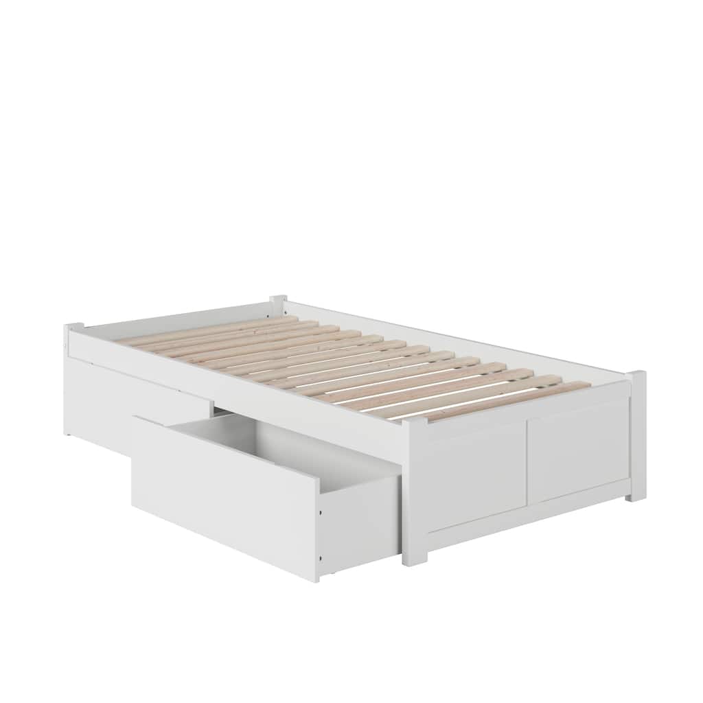 Concord Twin Platform Bed with Footboard & 2 Storage Drawers in White