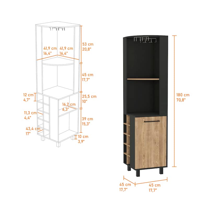 Hamden 10-Bottle 1-Shelf Bar Cabinet Black Wengue and Pine