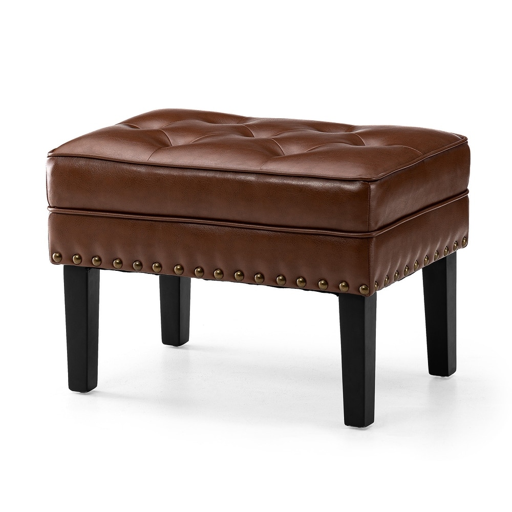 Glitzhome 22"W Mid-century PU Leather Tufted Ottoman Foot Stool