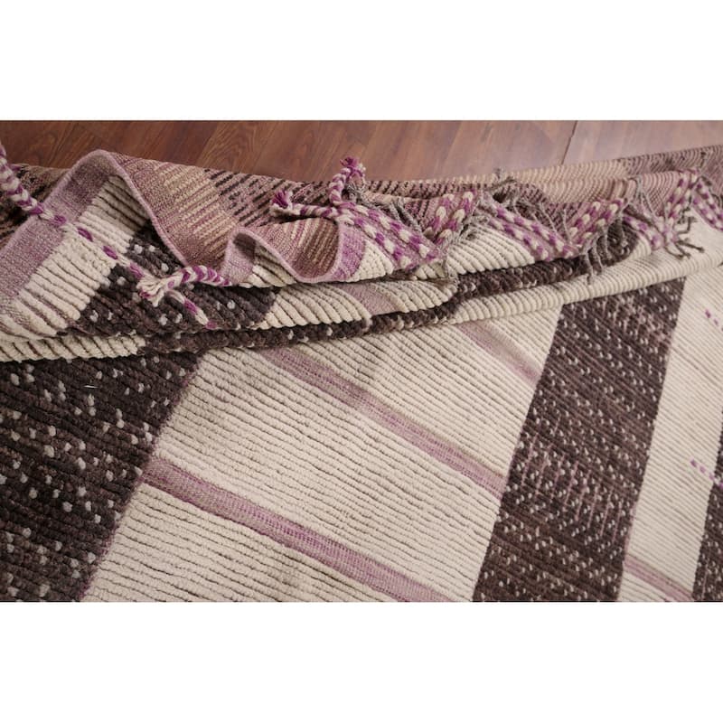 Striped Moroccan Modern Area Rug Handmade Wool Carpet - 8'11"x 12'7"