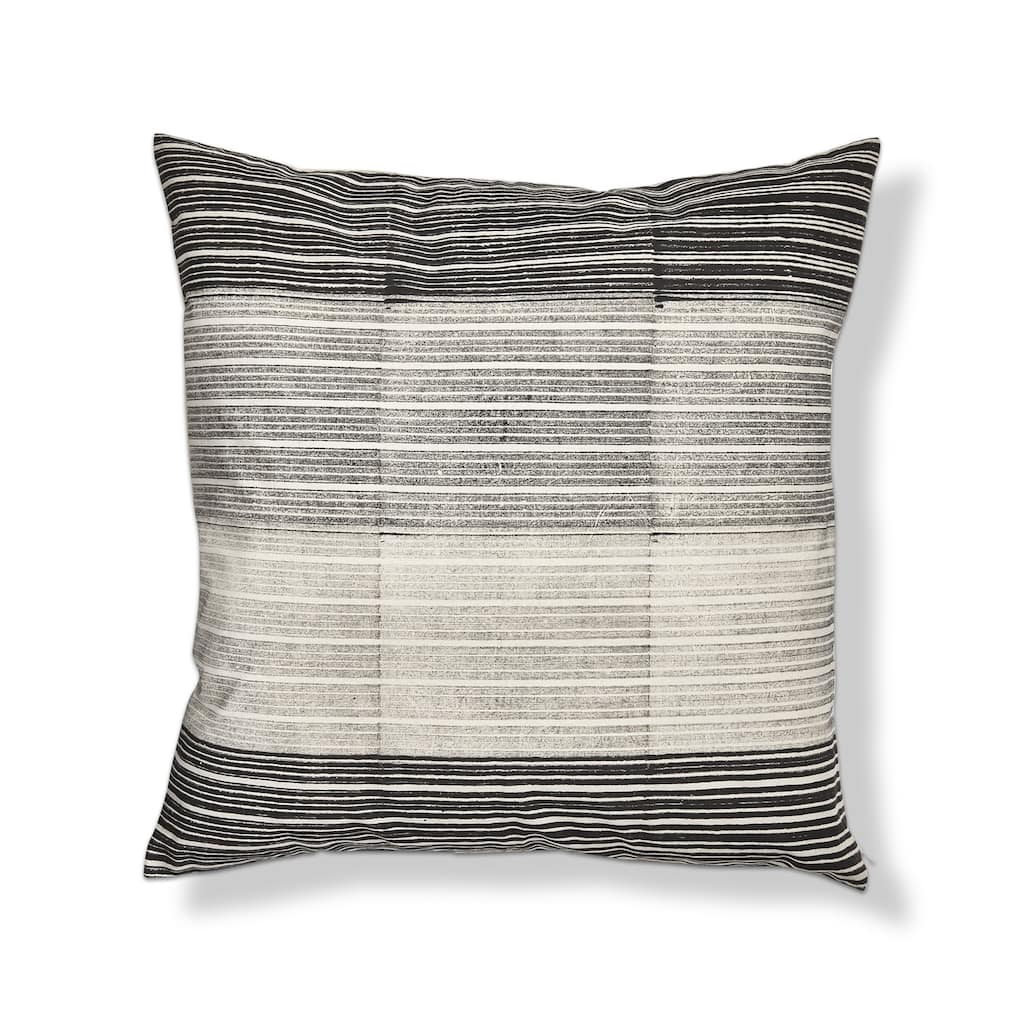 22"x22" Black and Khaki Block Print Stripe Cotton Accent Decorative Throw Pillow Poly Filled Removable Insert Square - 22 x 22