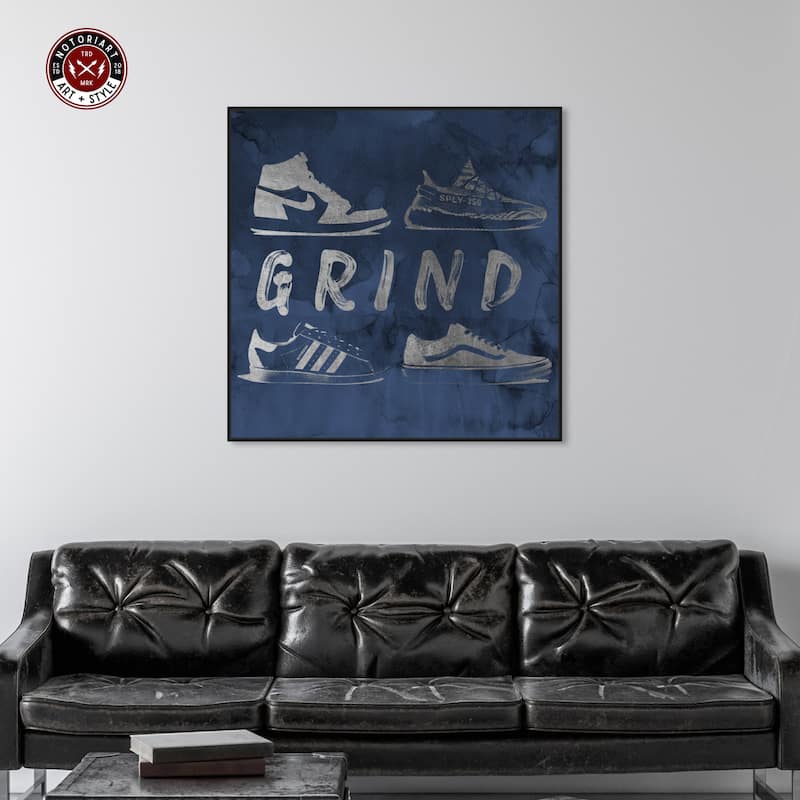Notoriart Grind Sneakers Navy Framed Sneaker 1 Piece Canvas Wall Art