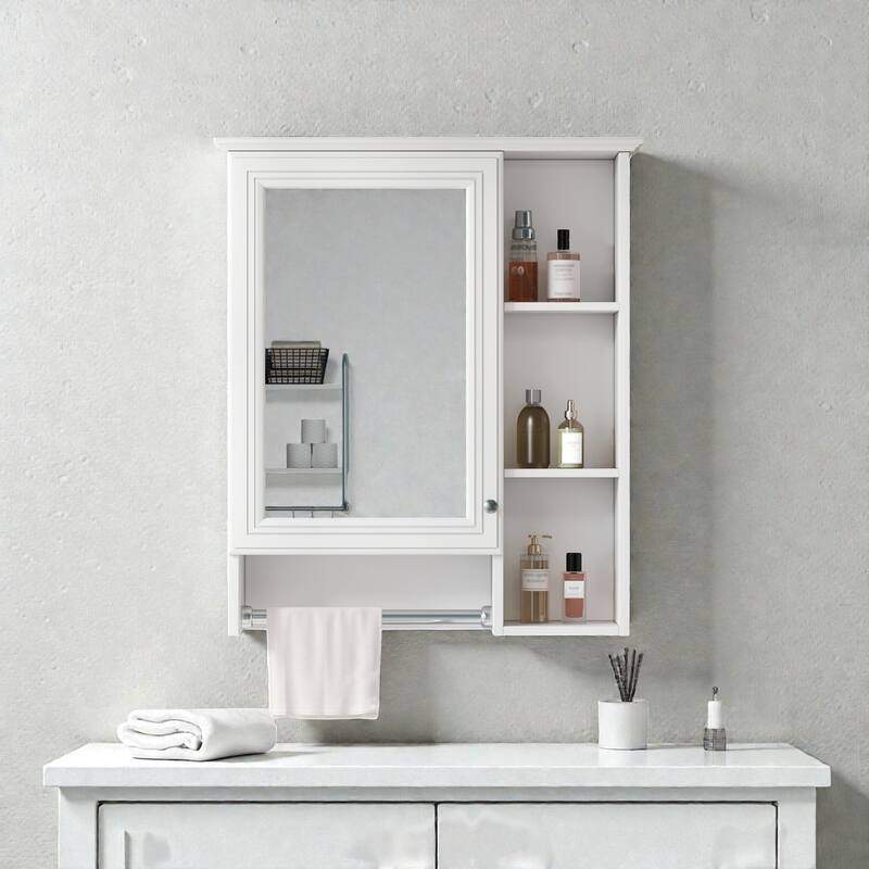 24 Inch Wall Mounted Medicine Cabinet with Mirror, Adjustable Shelf and Towel Bar, Bathroom Storage