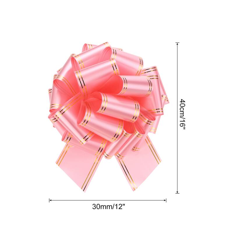 12 Inch Giant Large Pull Bow Big Metallic Car Bows Ribbon w Gold Edge - Pink - 12 Inch
