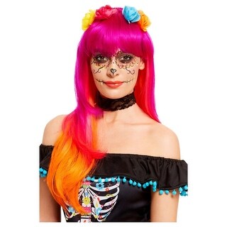 Pink and Orange Day of the Dead Women Halloween Women Wig , N/A