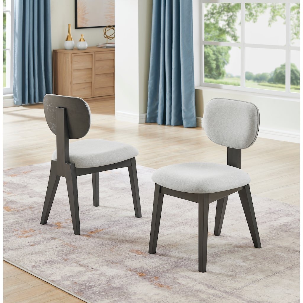 Valencia Set of 2 Light Gray Fabric Upholstered Dining Chairs with Gray Wood Frame - Comfortable Contemporary Seating