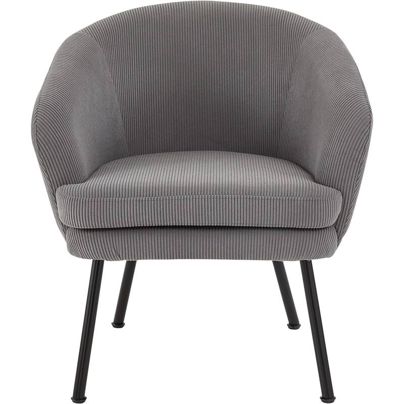 Modern Corduroy Accent Chair with Channel Back Design Black Metal Legs and Soft Upholstery