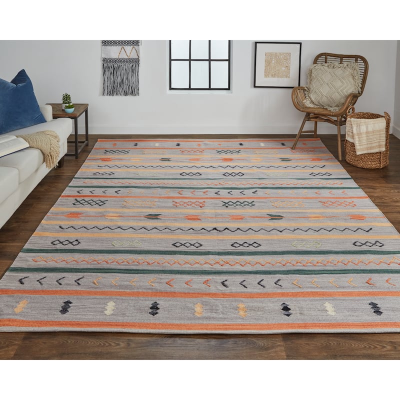 Dharma Southwestern Serape Style Rug, Gray/Rust Orange, Area Rug - 8' x 10'