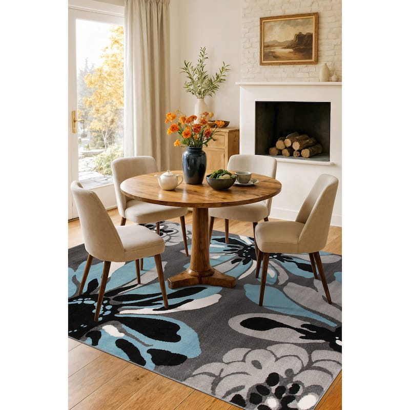 World Rug Gallery Contemporary Modern Flowers Area Rug