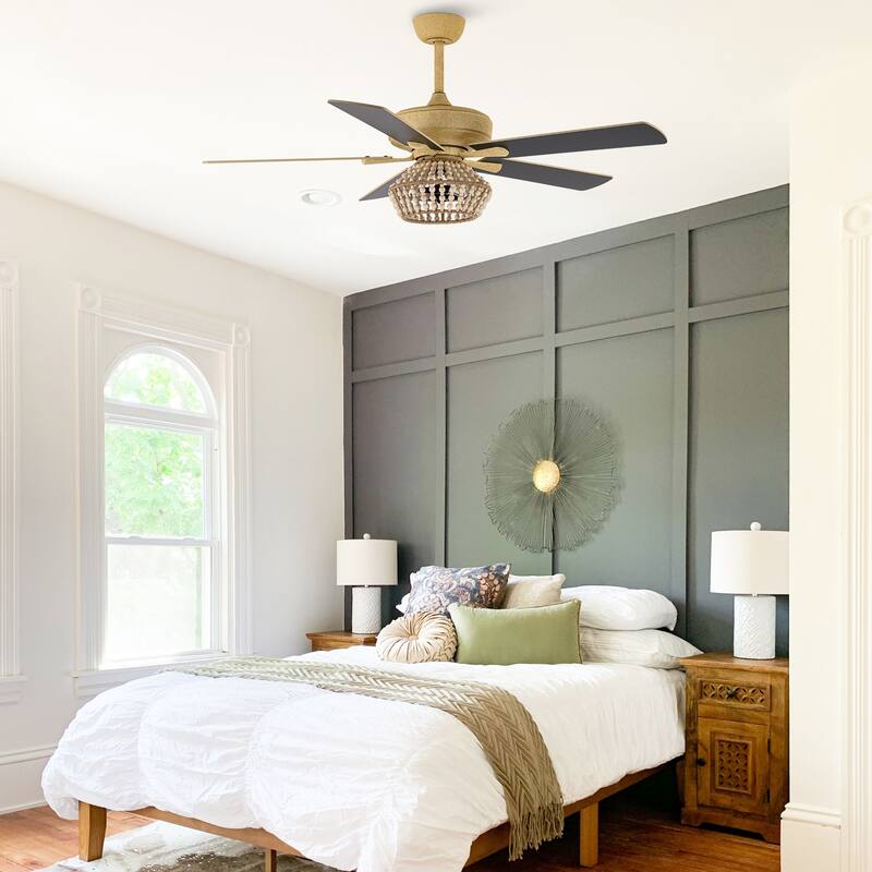 52-in Boho 5-Blade Sand Gold Reversible Cage Ceiling Fan with Remote and Light Kit - 52-in W