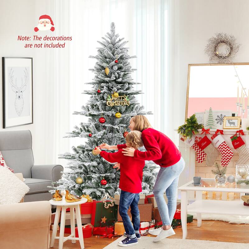 Gymax 6/7/8 FT Snow Flocked Christmas Tree w/ 661/1119/1447 PVC & PE