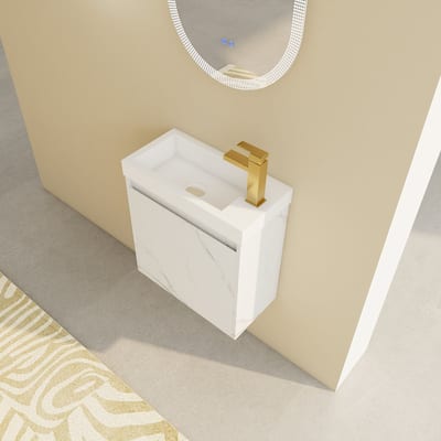20 inch Wall-Mounted Bathroom Vanity Set in White with Integrated Resin Sink