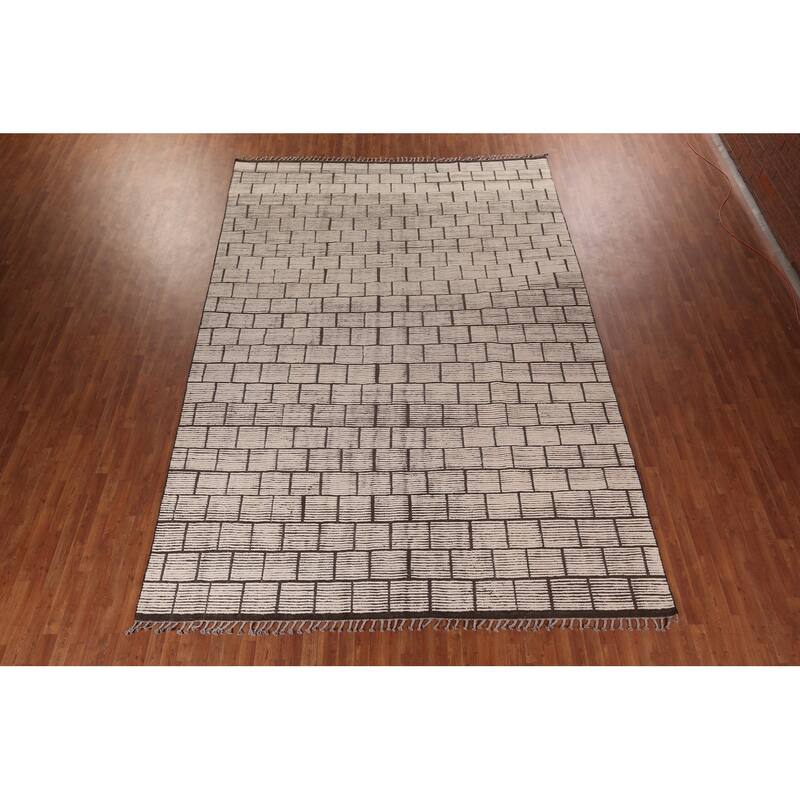 Modern Geometric Moroccan Large Area Rug Hand-Knotted Wool Carpet - 10'0"x 15'5"