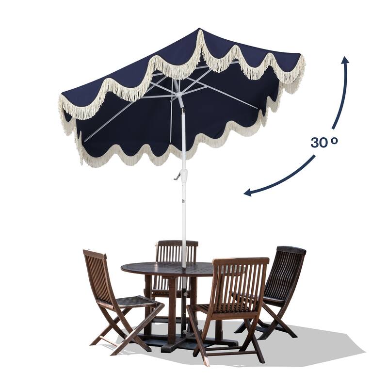 9ft Tassel Patio Umbrella Auto-Tilt, Crank , by JONATHAN Y