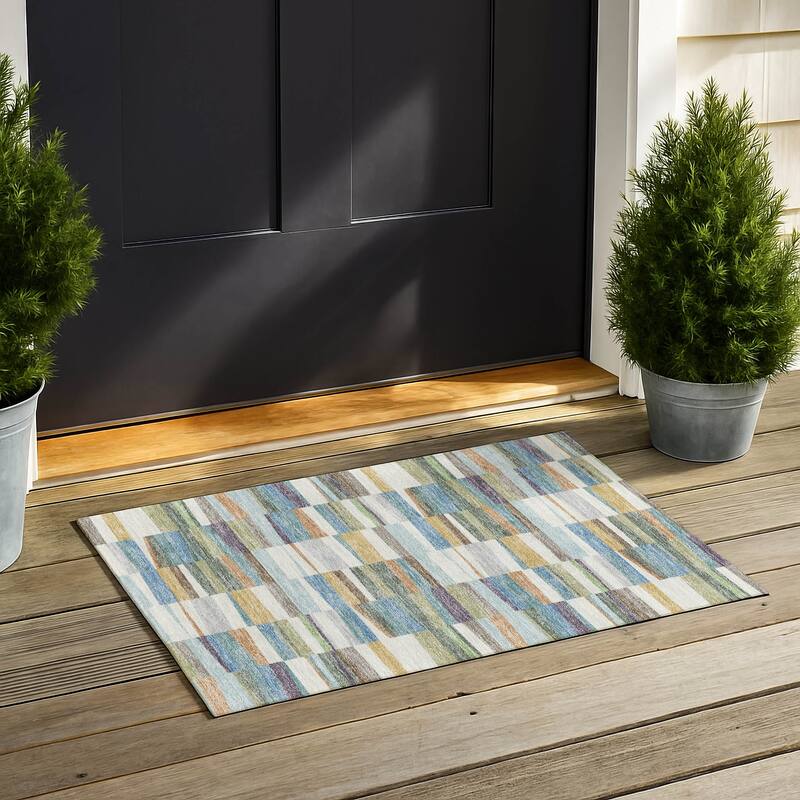 Machine Washable Indoor/ Outdoor Modern Antonito Chantille Rug - Blue - 1'8" x 2'6"