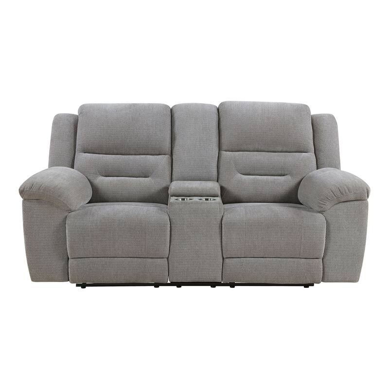 Chenille Upholstered Manual Reclining Loveseat with Pillow-top Arm in Grey - Grey