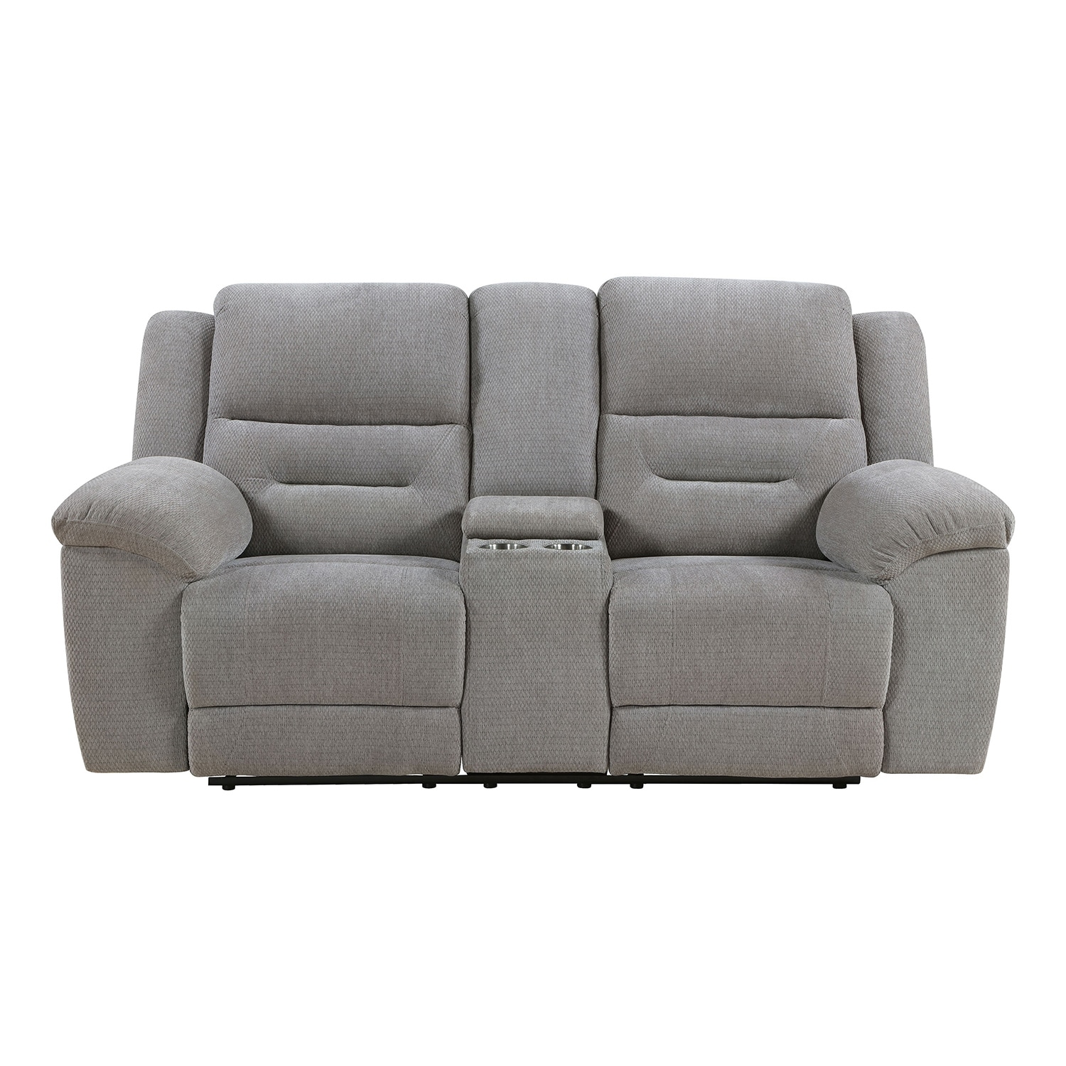 Chenille Upholstered Manual Reclining Loveseat with Pillow-top Arm in Grey