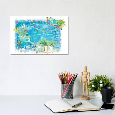 iCanvas "Caribbean Illustrated Travel Map With Landmarks Highlights And Impressions" by Markus & Martina Bleichner Canvas Print