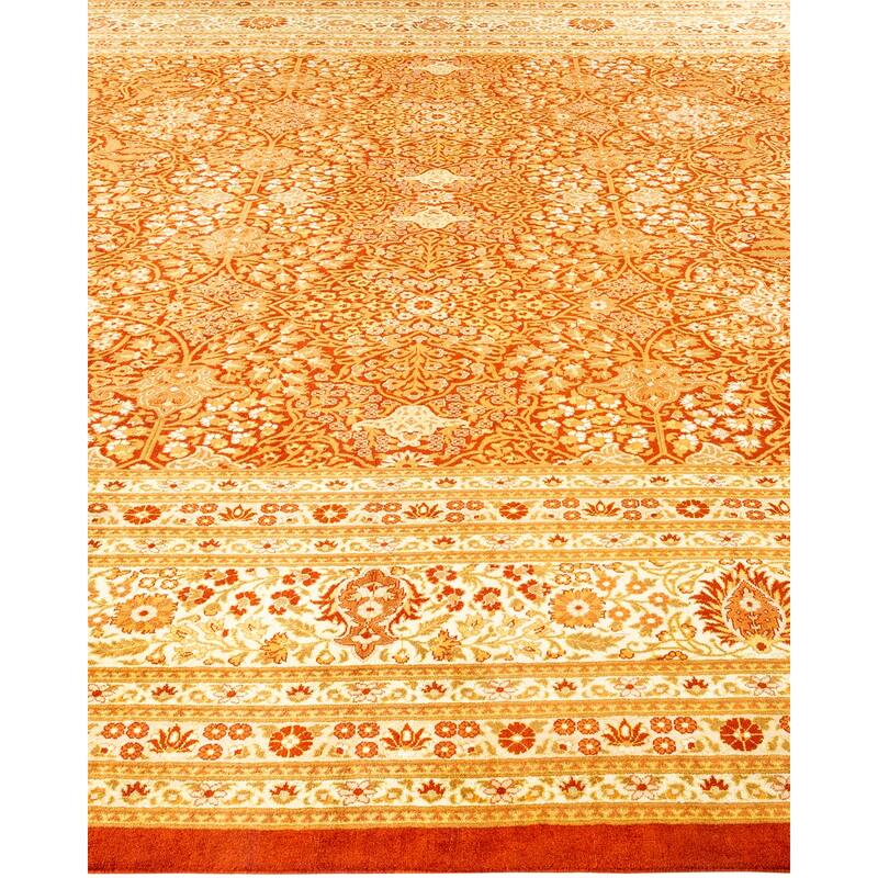 Overton Handknotted Wool Traditional Oriental Orange Area Rug - 12' x 18'