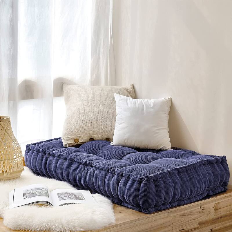 Rainha - 40" Ultra Thick Tufted Floor Pillow - Navy Blue