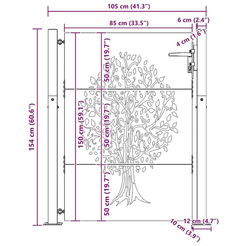 vidaXL Garden Gate Corten Steel Tree Design