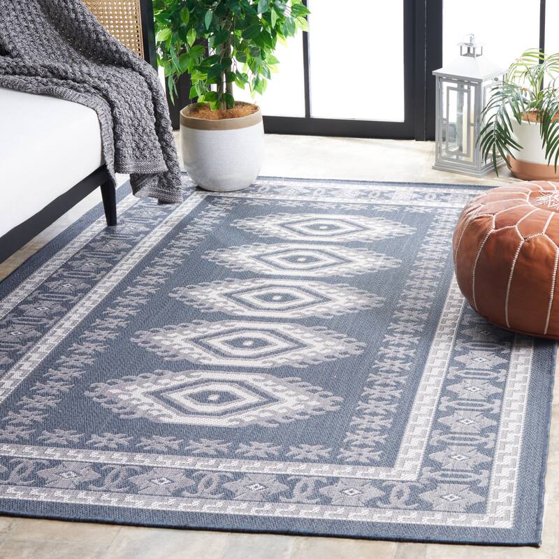SAFAVIEH Bermuda Onoria Geometric Indoor/Outdoor Waterproof Rug - 9' x 12' - Navy/Ivory