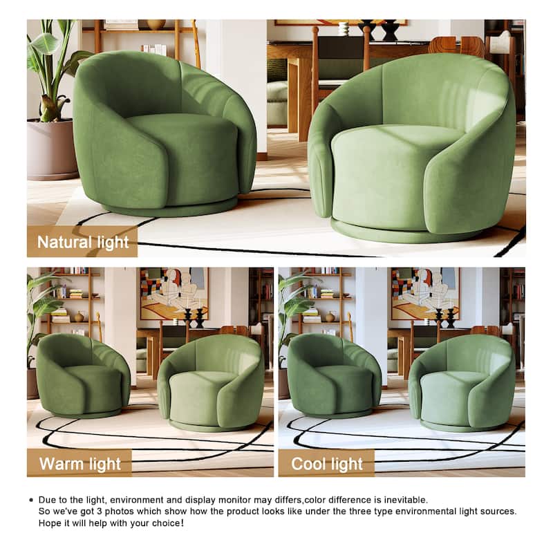 34" Wide 2 Set Velvet/ Boucle Barrel Swivel Chair