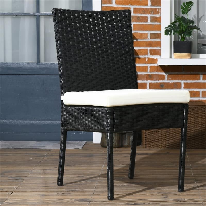Black Cream Rattan Outdoor Dining Chairs Set of 4 with Cushions - 17.3" W x 22.8" D x 34.6" H