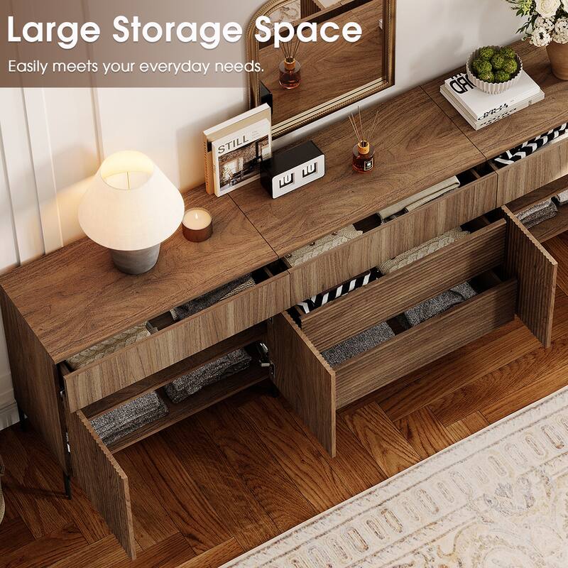 94.5" Modern Reeded 7-Drawer Dresser Set For Bedroom, Minimalist Chest Of Drawers