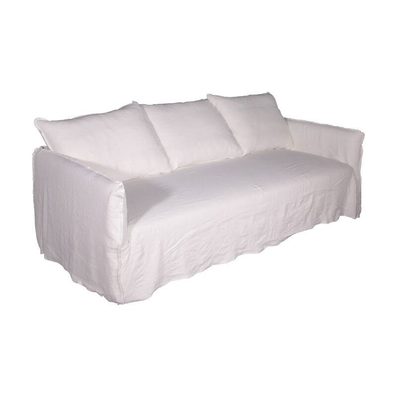 Naples Sofa w/Linen Slipcove, 90 Inch Long, White Wash Finish