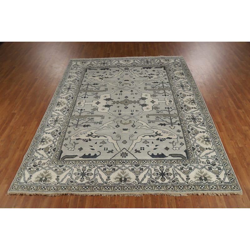 Oushak Indian Area Rug Hand-Knotted Transitional Grey Wool Carpet - 8'2" x 9'10"