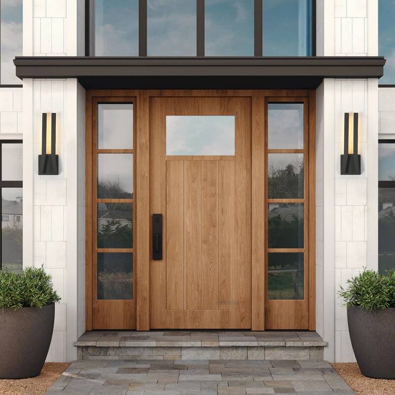 14.6" H Satin Black Linear Dimmable Integrated LED Waterproof Outdoor Wall Light Sconce - 4.7 in. W x 14.6 in. H x 2.8 in. D