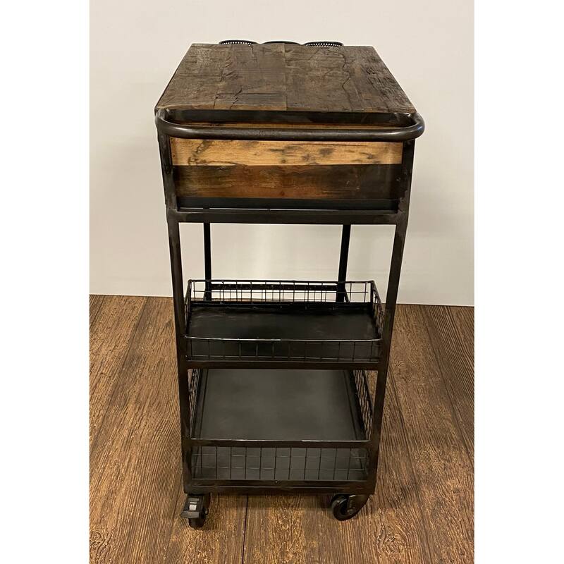 Rolling Rustic Black and Natural Bar Cart - 19" W x 33" D x 37" H