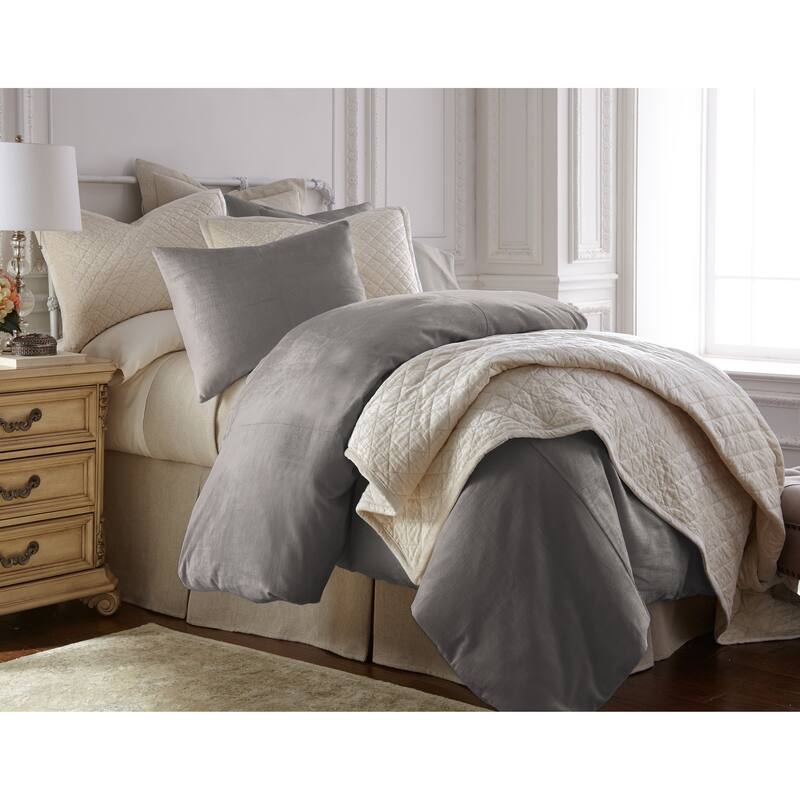 Lia, Rayon/Velvet, Ash Grey, Duvet Cover - Ash Grey - King