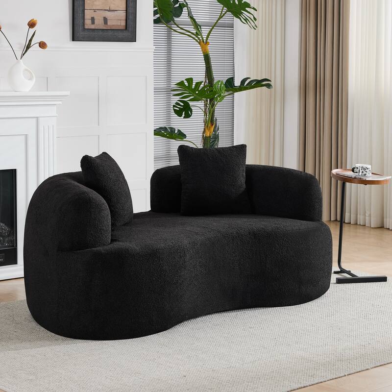 Curved Loveseat Sofa with 2 Pillows, Full Compression Sponge Boneless Floor Couch, Teddy Velvet Upholstered Cloud Couch
