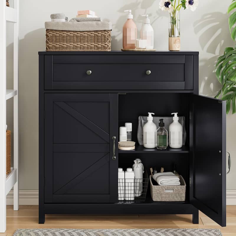 Small Wood Sideboard Storage Cabinet with Drawer & Adjustable Shelves