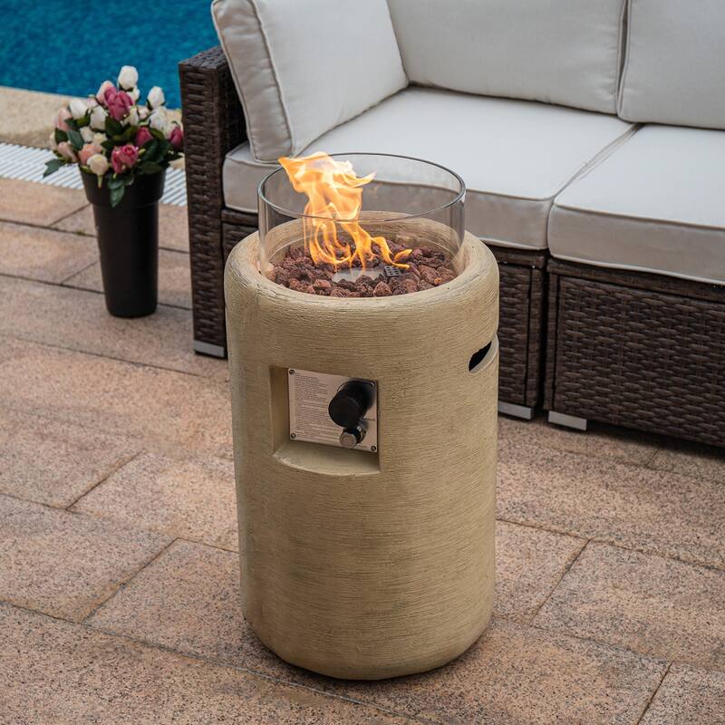 COSIEST 16" Outdoor Column Propane Fire Pit with Glass Wind Guard