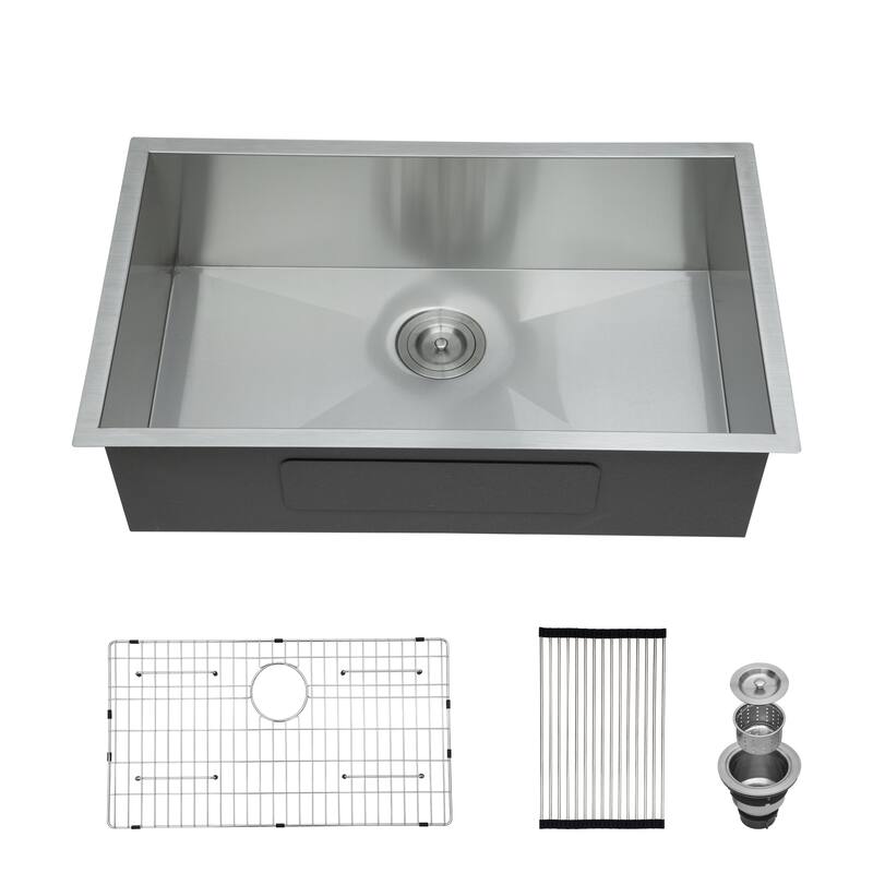 Undermount 16 Gauge Single Bowl Stainless Steel Kitchen Sink in Brushed Nickel