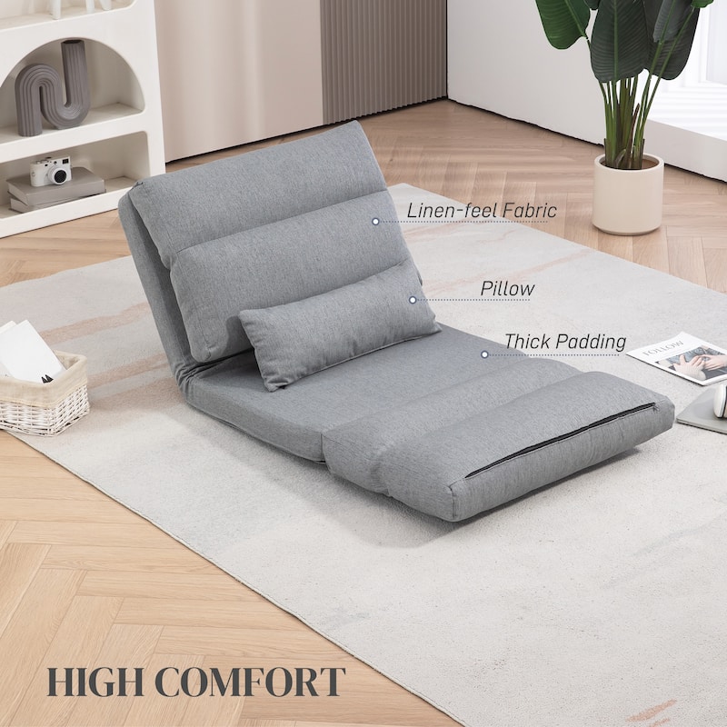 HOMCOM Folding Floor Chair, Convertible Floor Couch, Lazy Sofa Bed with 6-Position Adjustable Backrest and Pillow for Reading