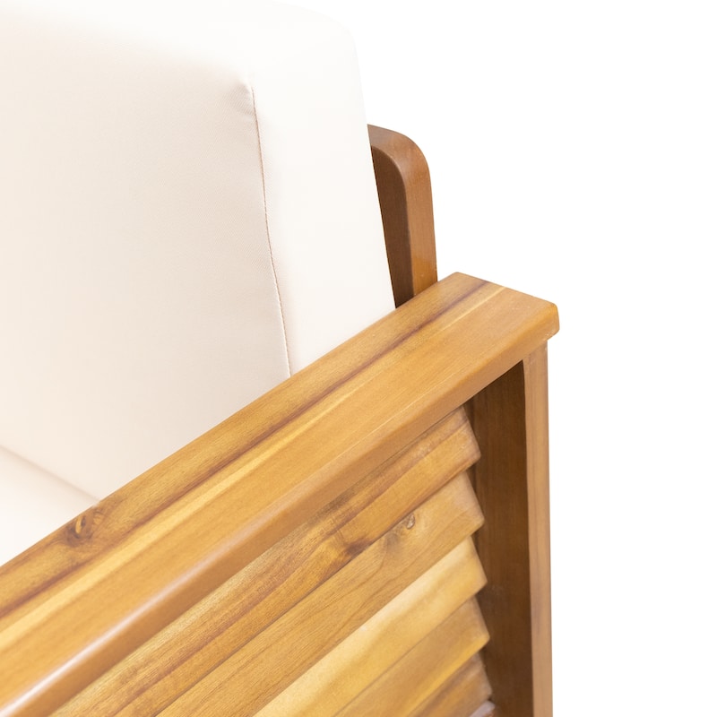 Roomfitters Outdoor Acacia Wood Club Chair with Cushions, Teak Frame and Weather-Resistant Beige Cushions, Ideal for Patio